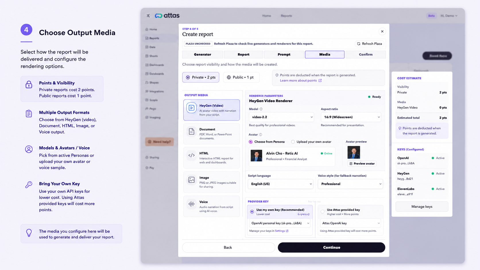 Report generation is a controlled five-step workflow, not a blank chatbot session.